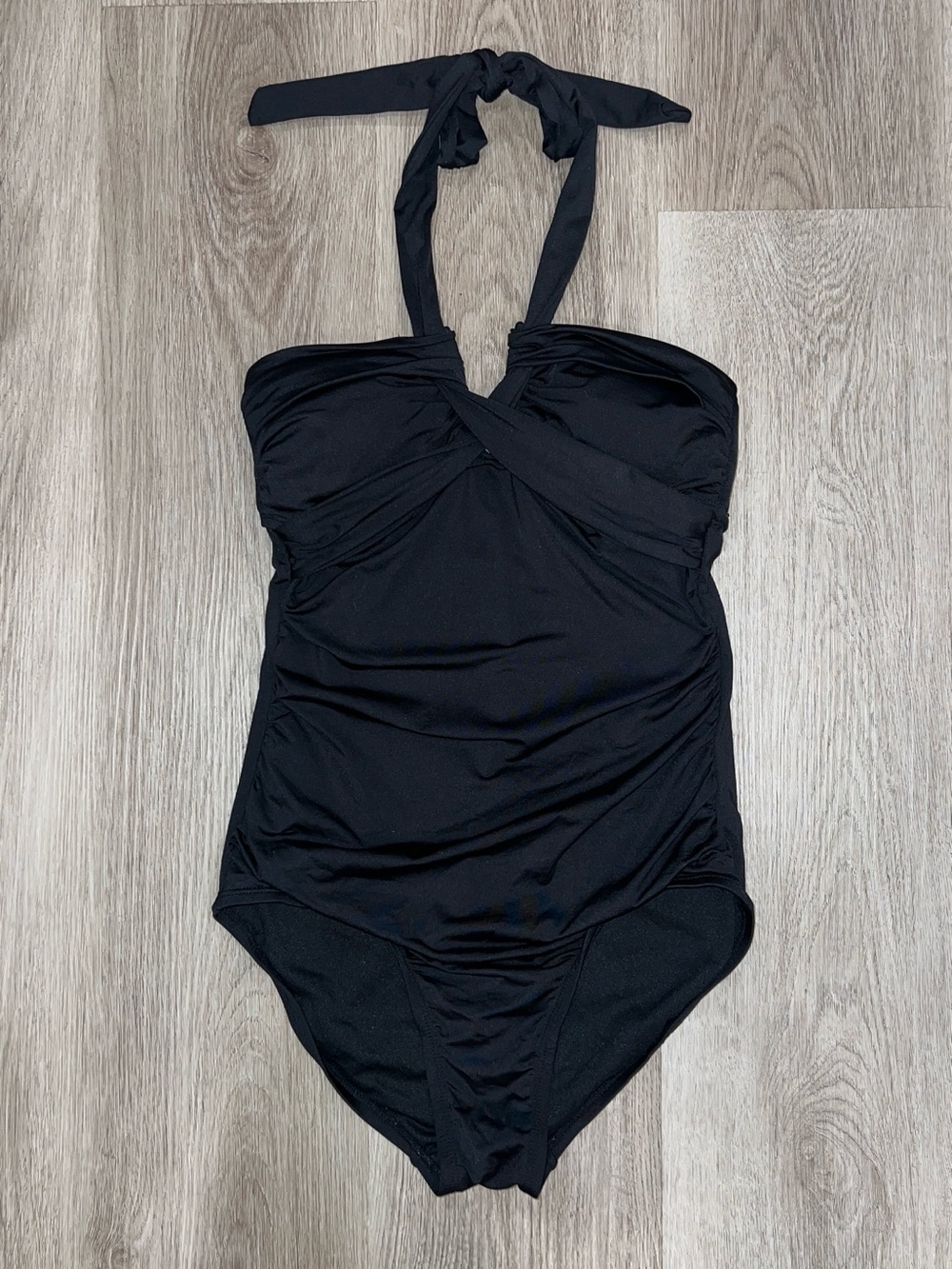 Merona Women's One Piece Halter Bandeau Black Swimsuit Small Swimwear Beach